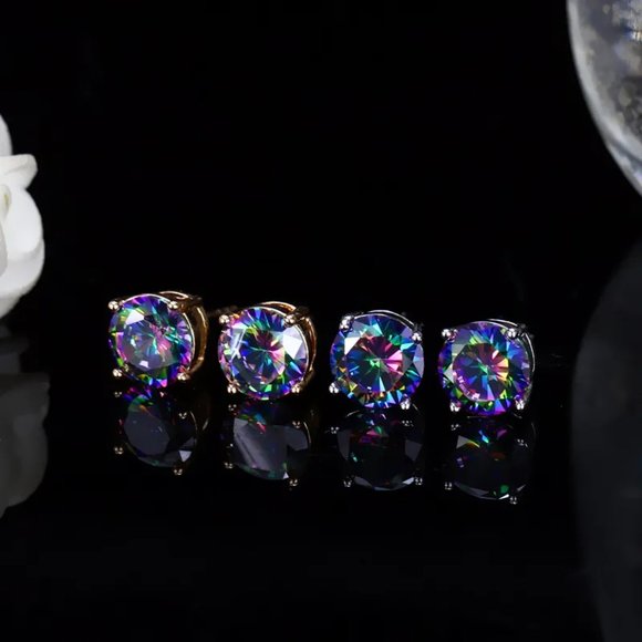 Mystic Rainbow Multicolor Cubic Zirconia 8mm Studs - Picture 2 of 4